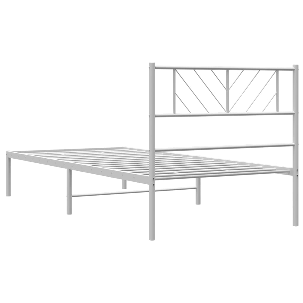 Metal Bed Frame without Mattress with Headboard White 107x203cm