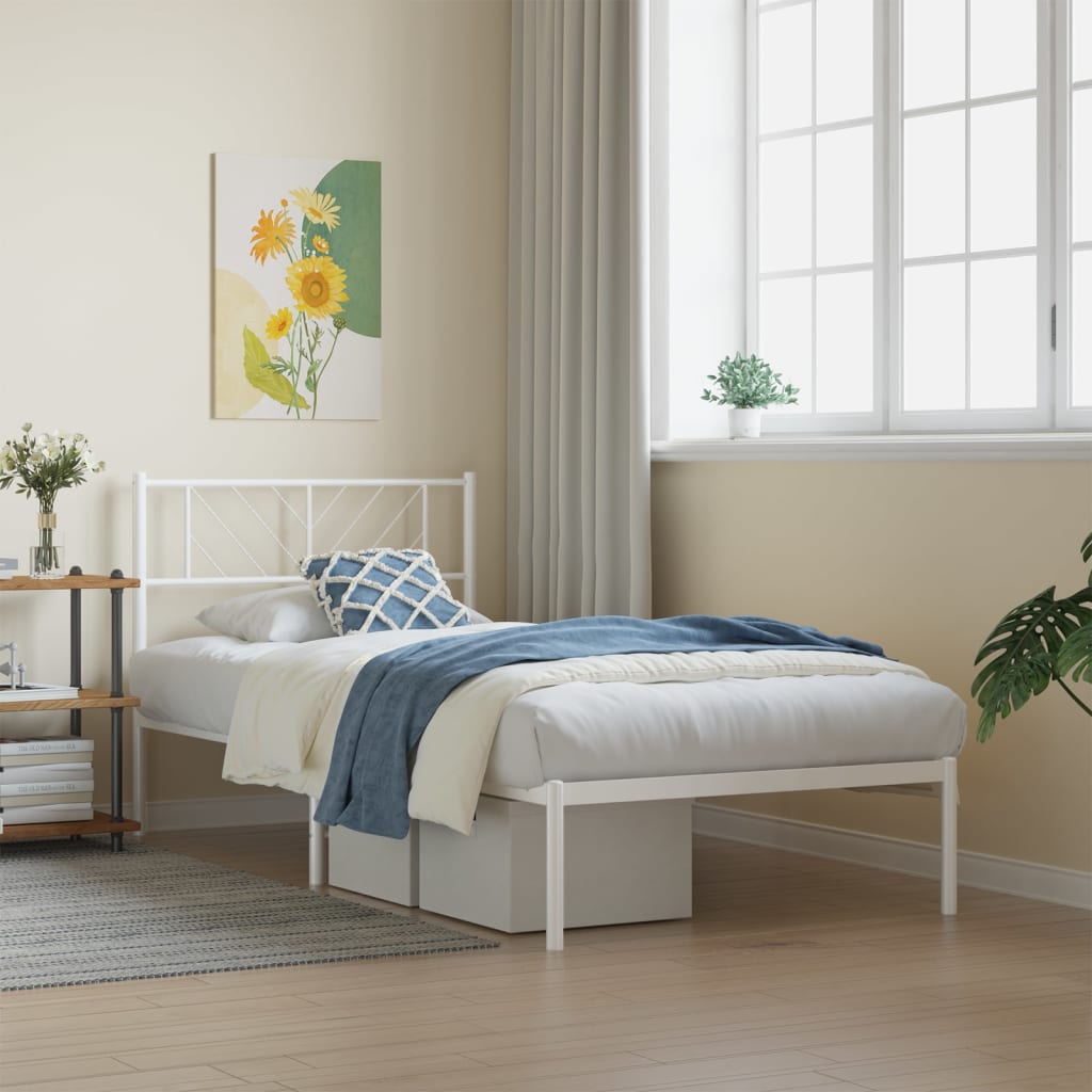 Metal Bed Frame without Mattress with Headboard White 107x203cm