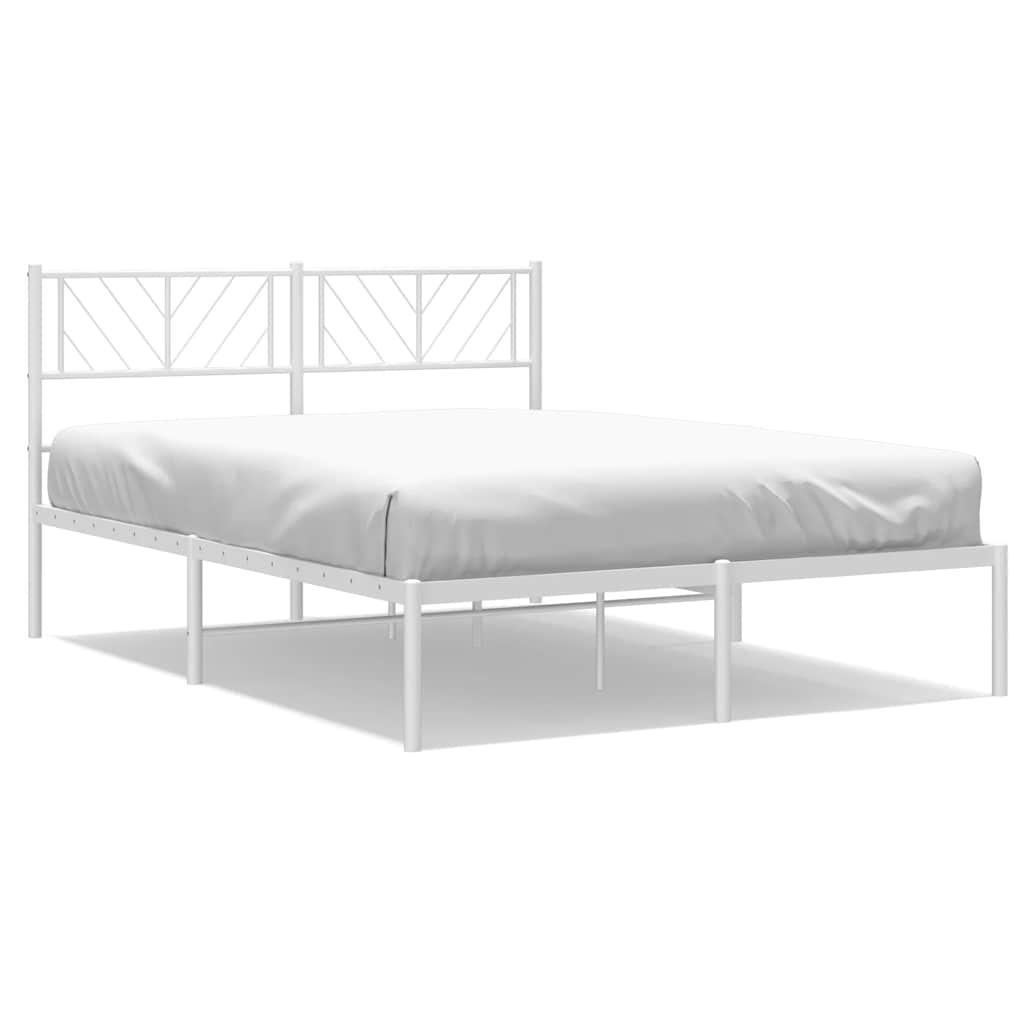 Metal Bed Frame without Mattress with Headboard White 135x190cm