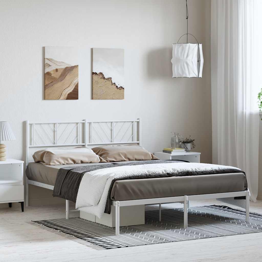 Metal Bed Frame without Mattress with Headboard White 135x190cm