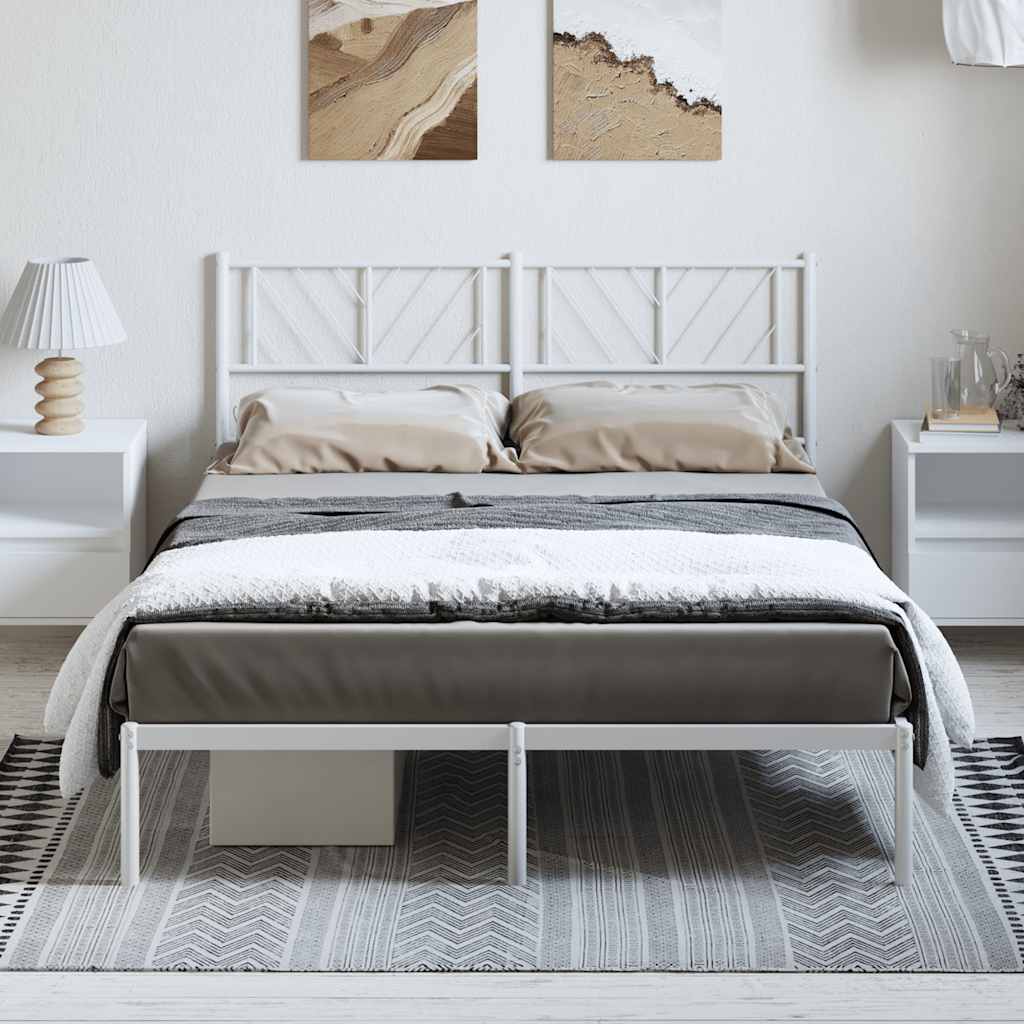 Metal Bed Frame without Mattress with Headboard White 135x190cm
