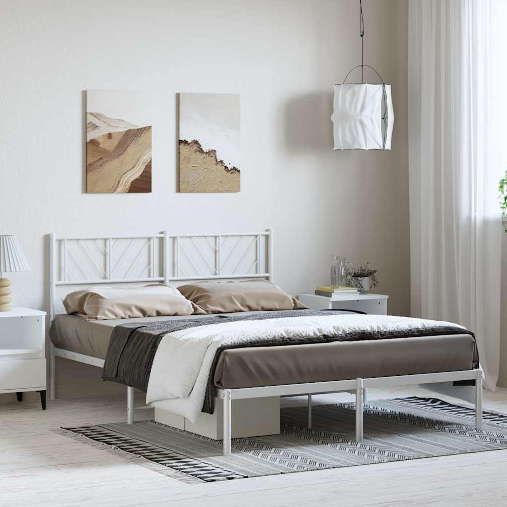 Metal Bed Frame without Mattress with Headboard White 150x200cm