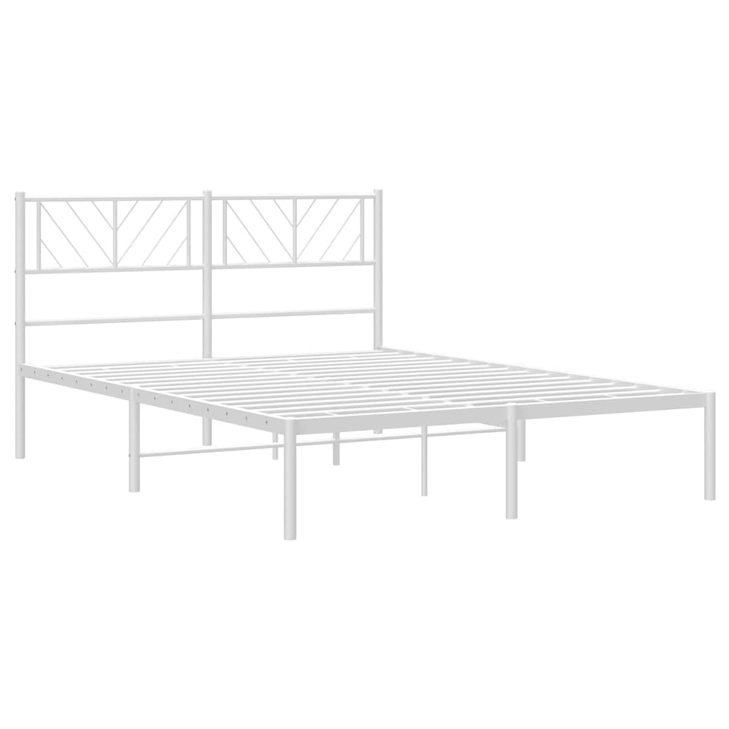 Metal Bed Frame without Mattress with Headboard White 150x200cm