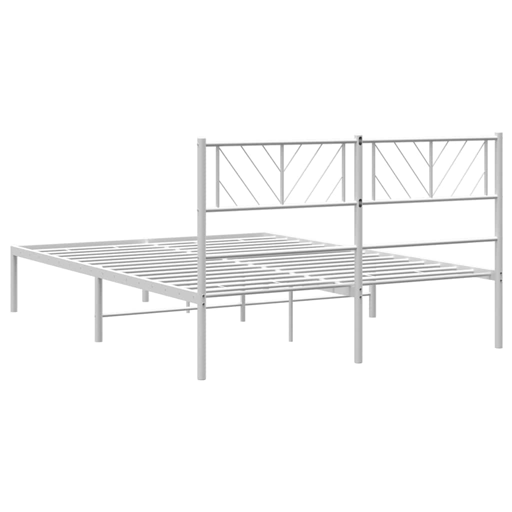 Metal Bed Frame without Mattress with Headboard White 150x200cm