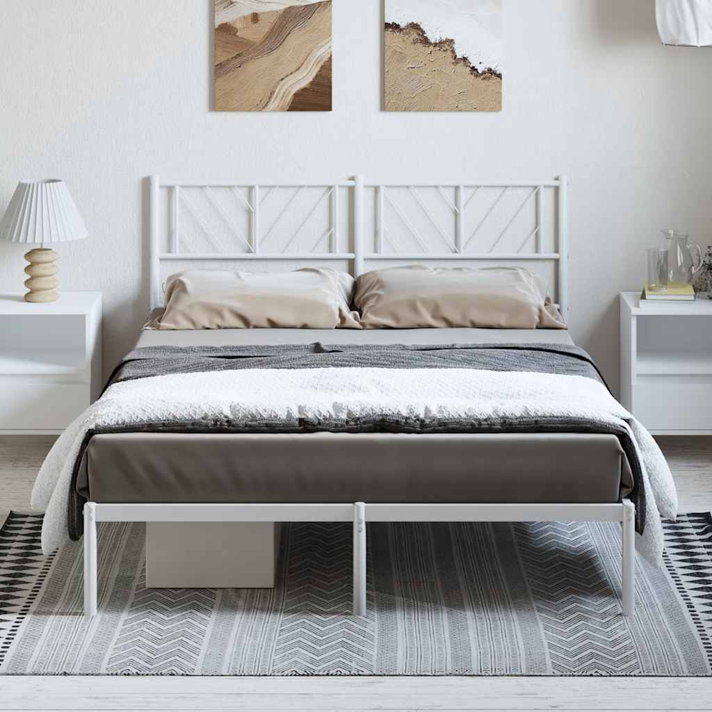 Metal Bed Frame without Mattress with Headboard White 150x200cm