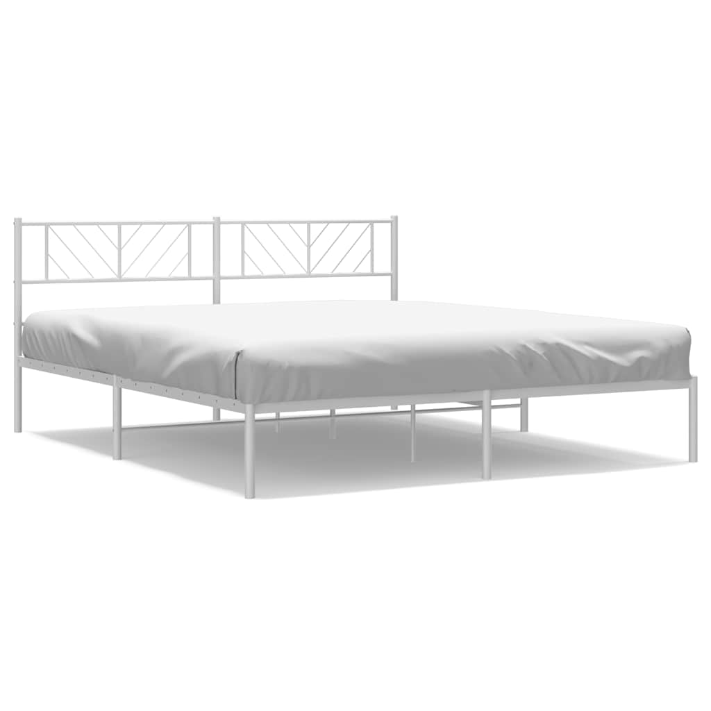 Metal Bed Frame without Mattress with Headboard White 183x213cm