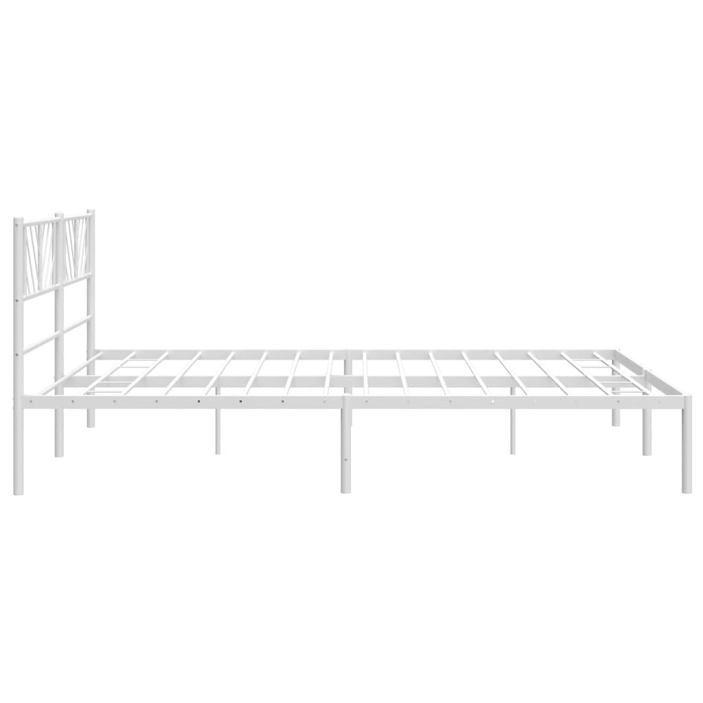 Metal Bed Frame without Mattress with Headboard White 193x203cm