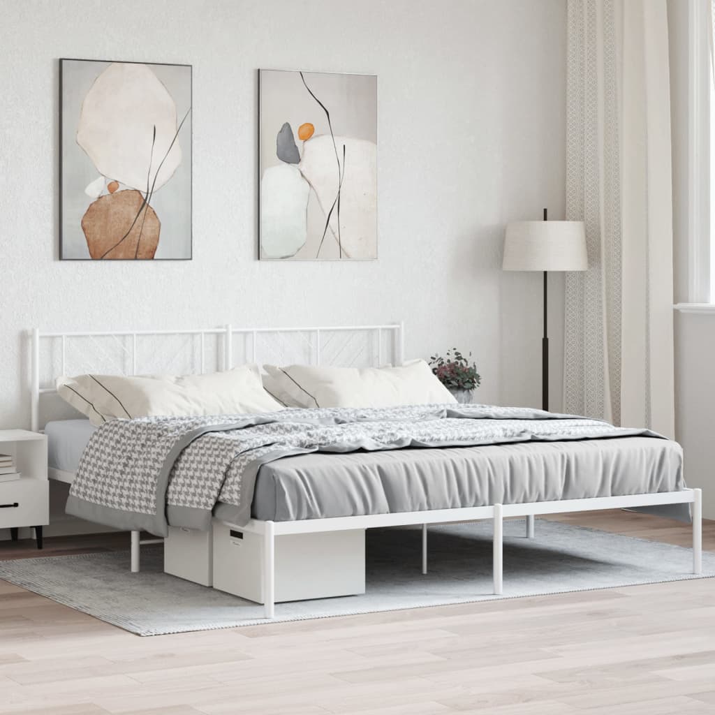 Metal Bed Frame without Mattress with Headboard White 193x203cm