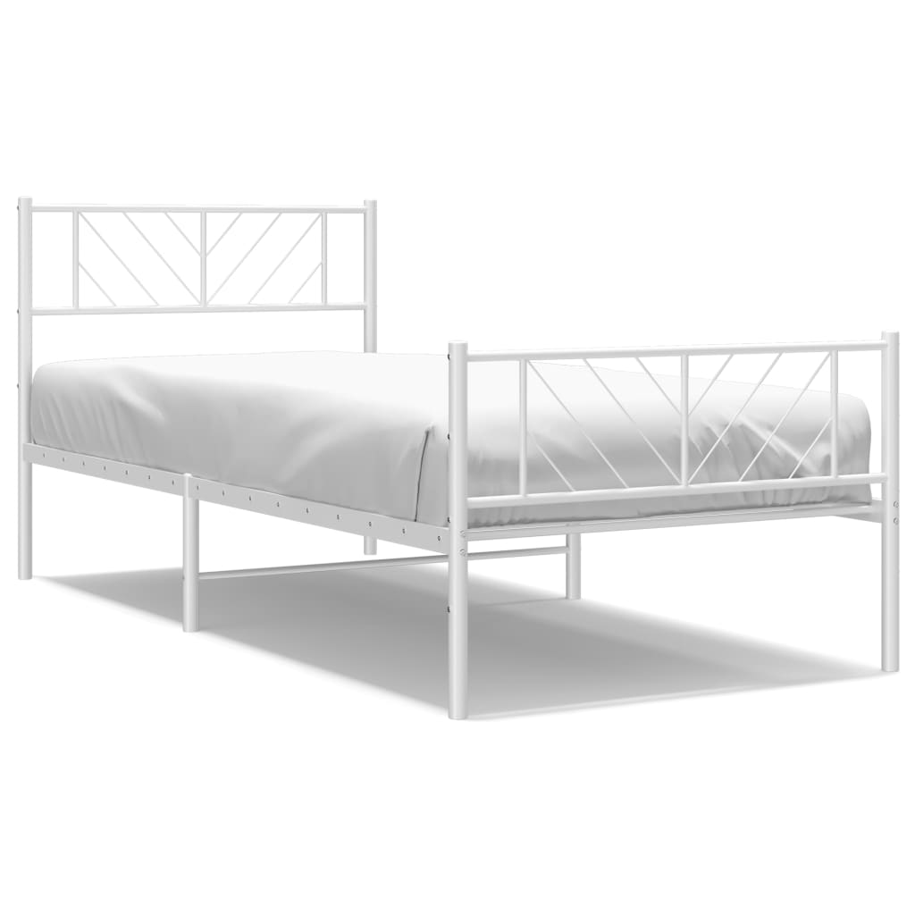 Metal Bed Frame without Mattress with Footboard White 90x200cm