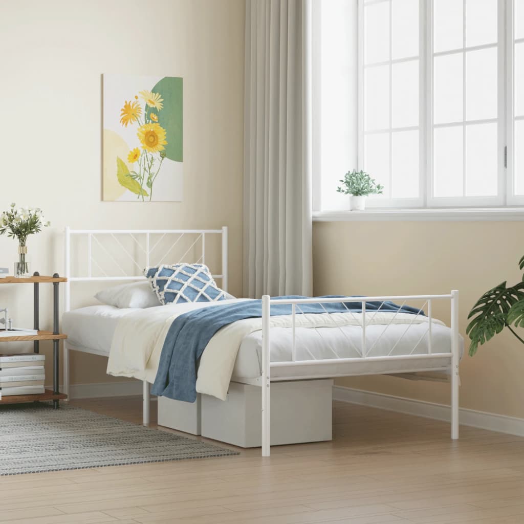 Metal Bed Frame without Mattress with Footboard White 100x190cm