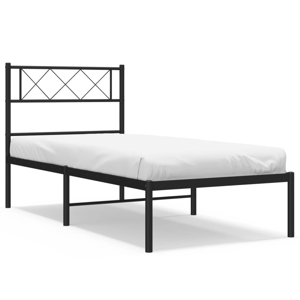 Metal Bed Frame without Mattress with Headboard Black 100x190cm