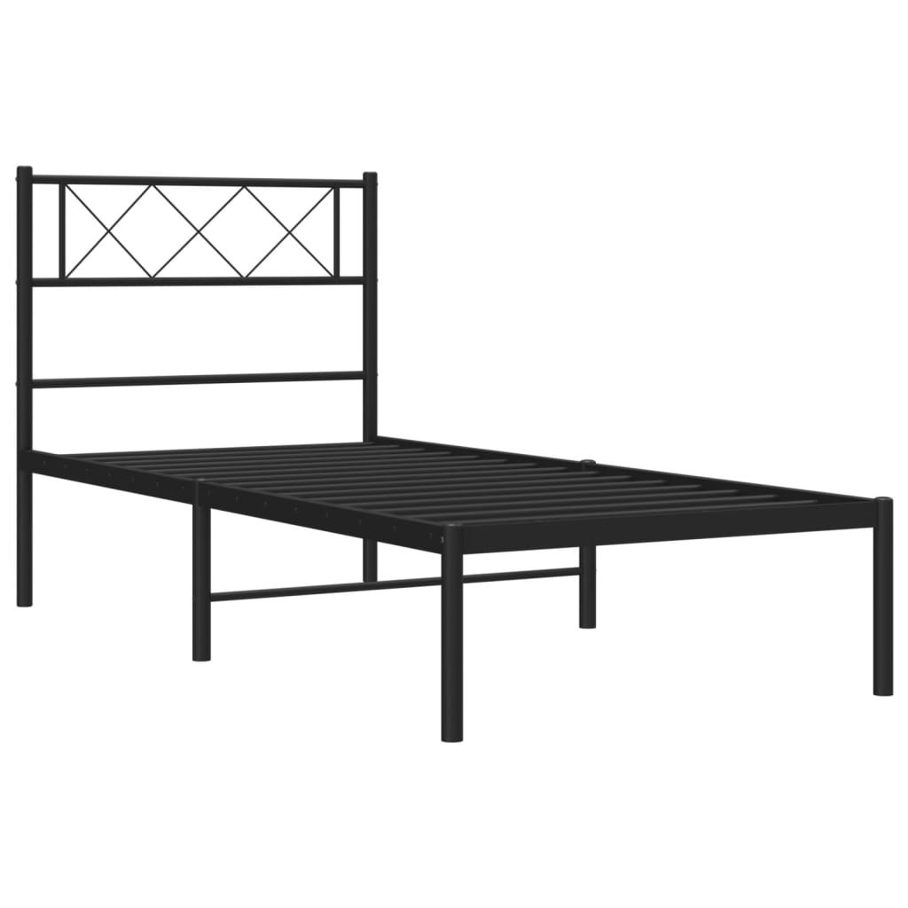Metal Bed Frame without Mattress with Headboard Black 100x190cm