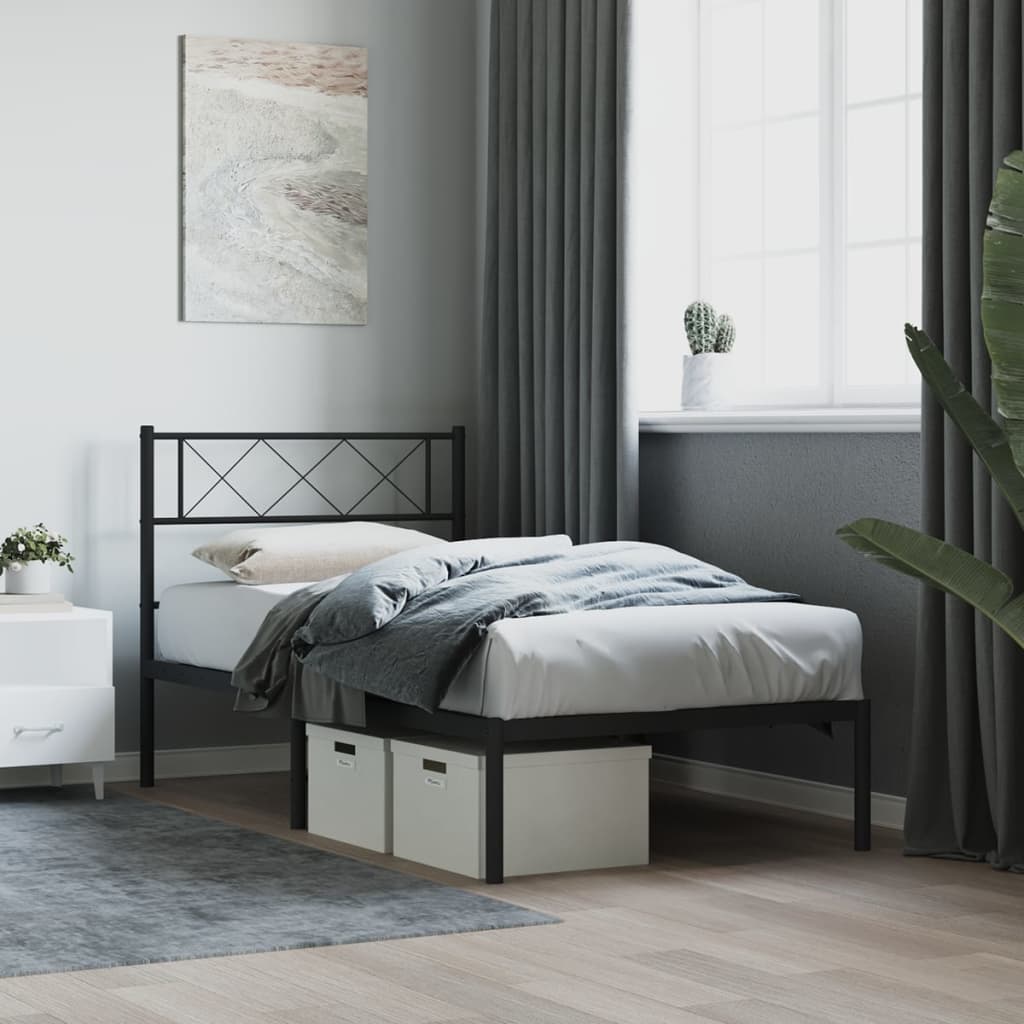 Metal Bed Frame without Mattress with Headboard Black 100x190cm