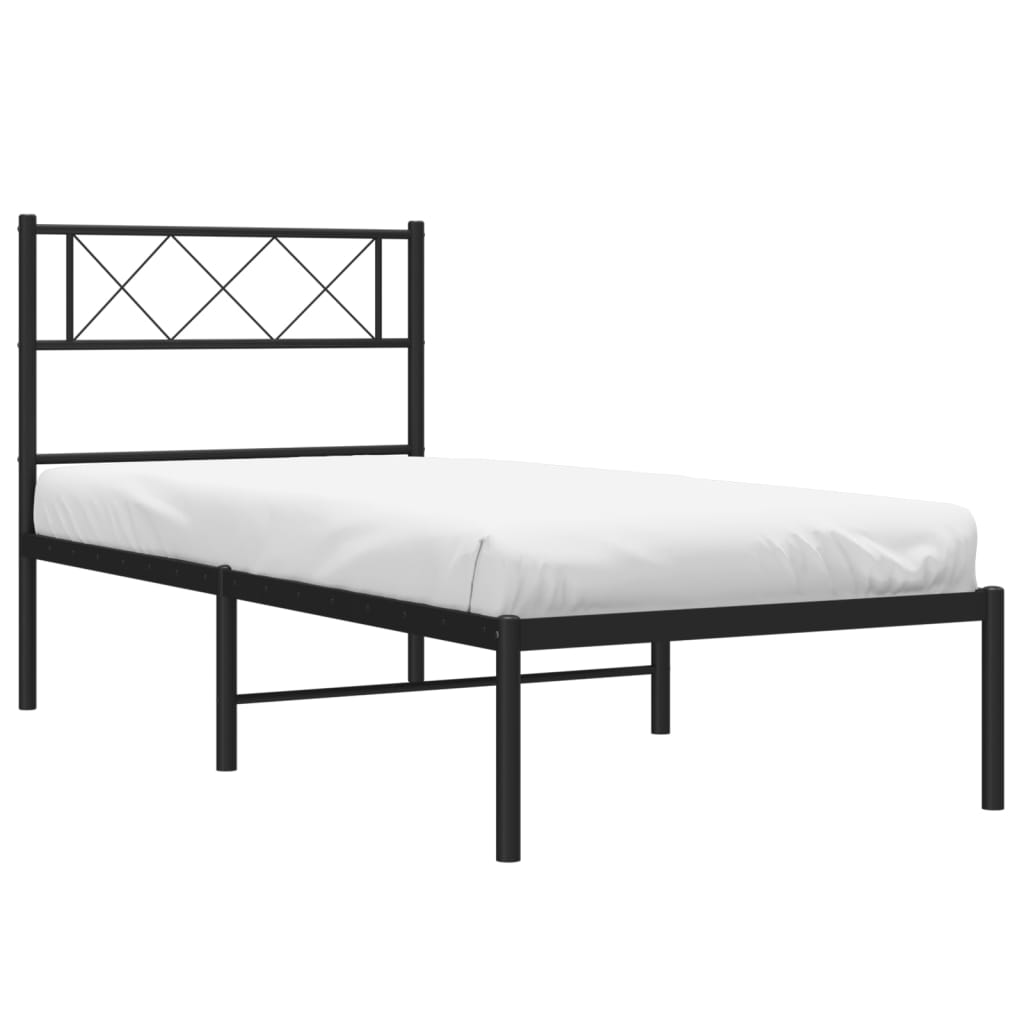 Metal Bed Frame without Mattress with Headboard Black 100x200cm