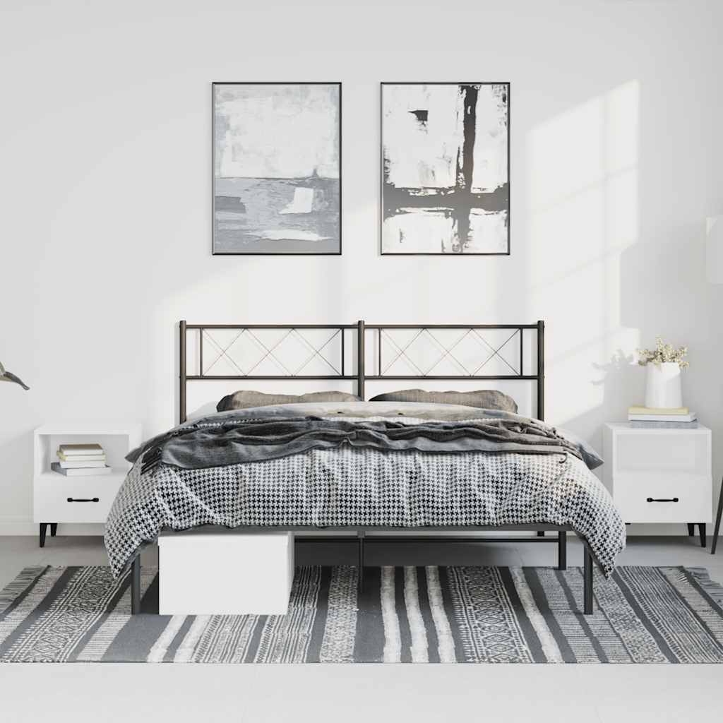 Metal Bed Frame without Mattress with Headboard Black 150x200cm