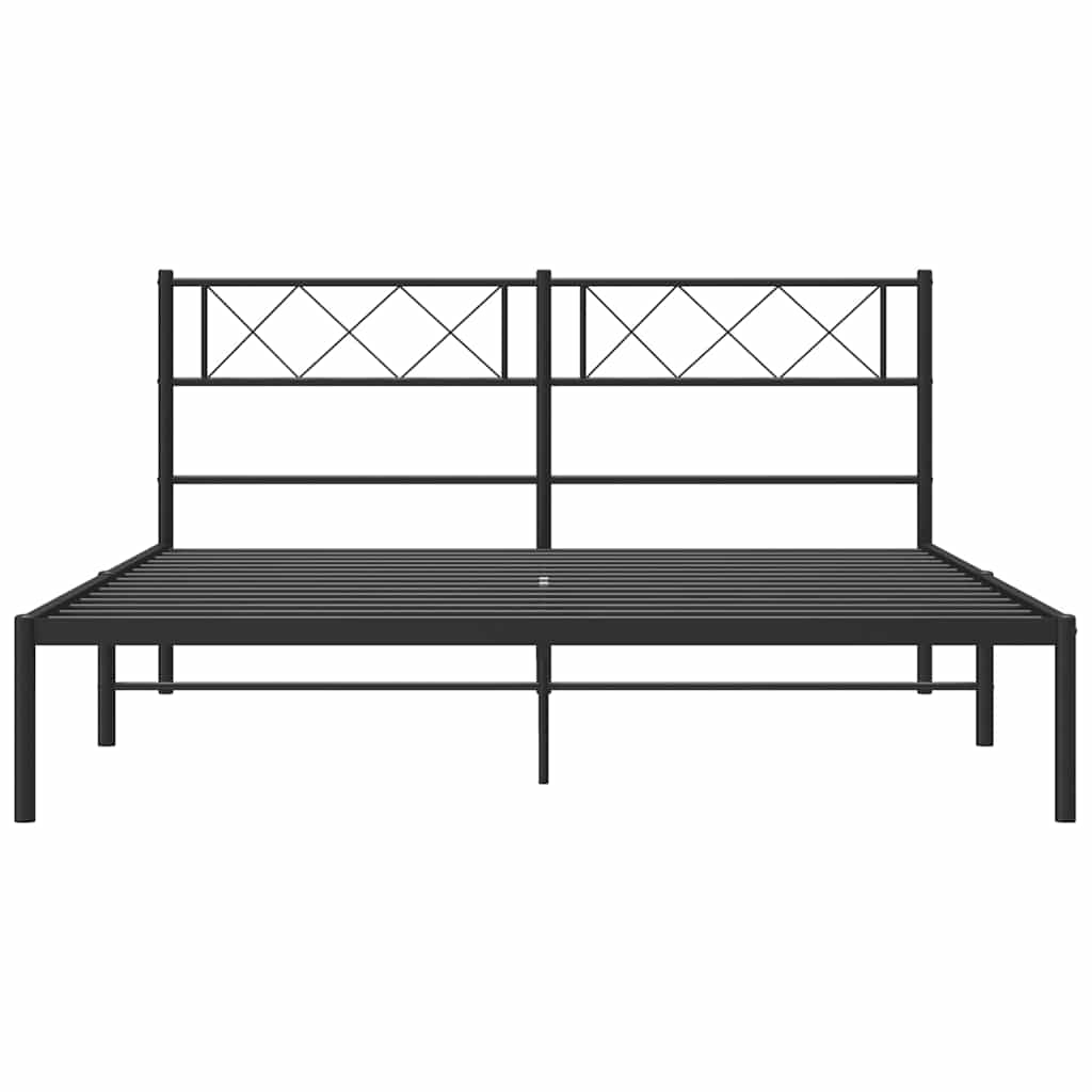 Metal Bed Frame without Mattress with Headboard Black 150x200cm
