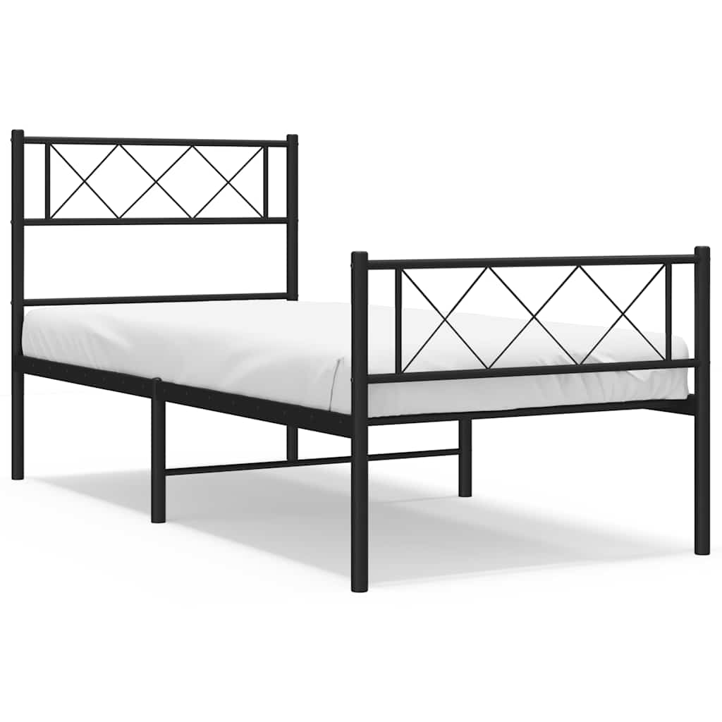 Metal Bed Frame without Mattress with Footboard Black 100x190cm