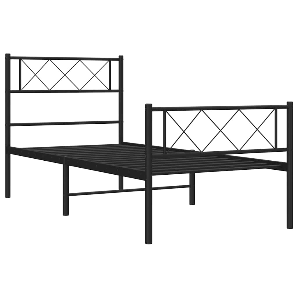 Metal Bed Frame without Mattress with Footboard Black 100x190cm