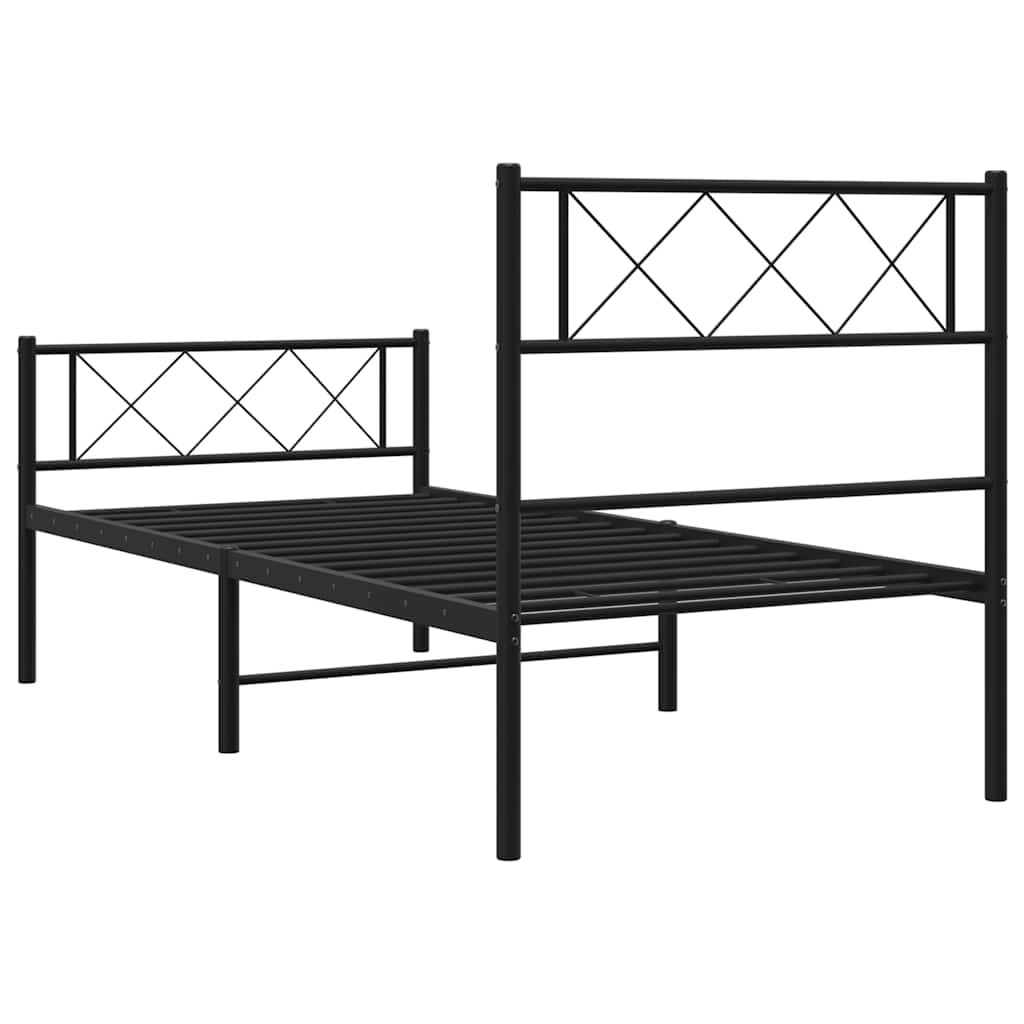 Metal Bed Frame without Mattress with Footboard Black 100x190cm