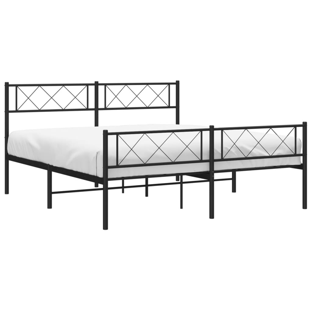 Metal Bed Frame without Mattress with Footboard Black 160x200cm
