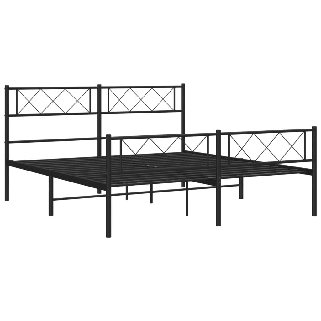 Metal Bed Frame without Mattress with Footboard Black 160x200cm