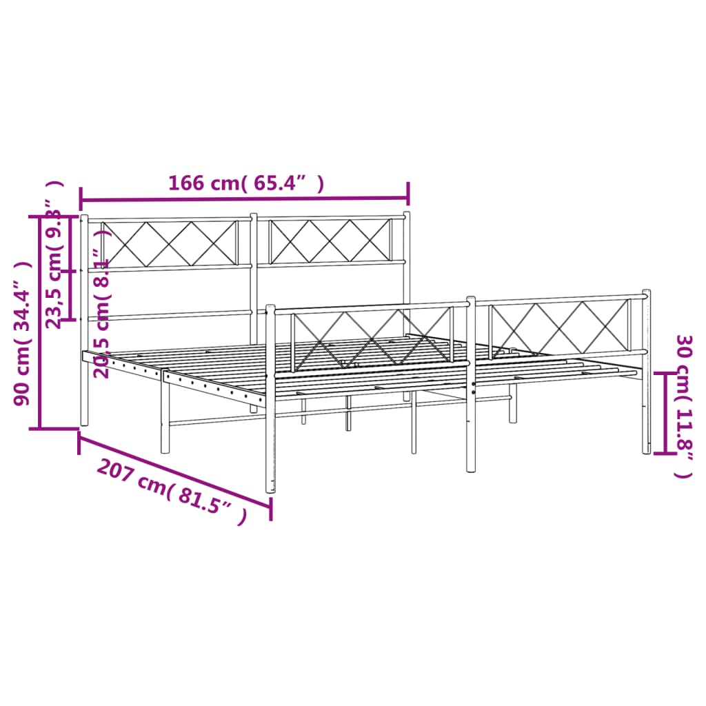 Metal Bed Frame without Mattress with Footboard Black 160x200cm