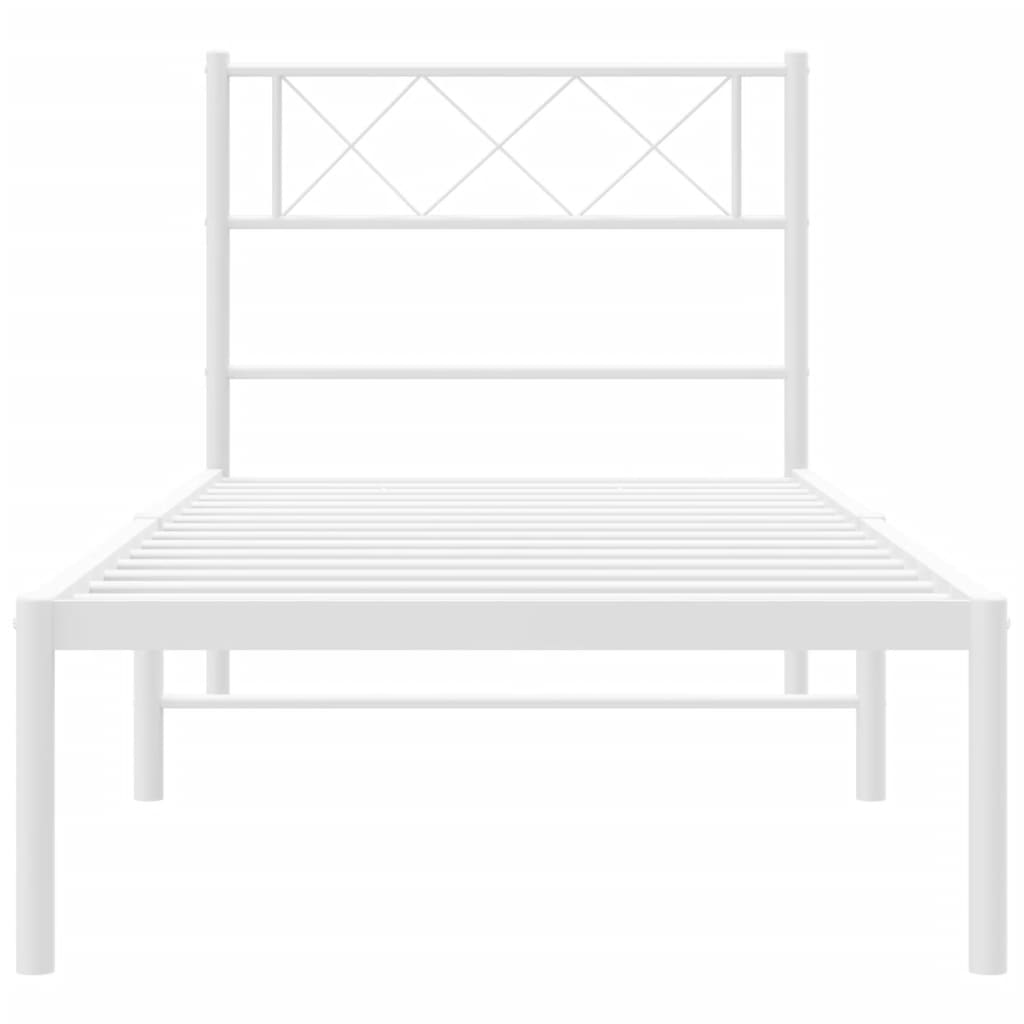 Metal Bed Frame without Mattress with Headboard White 100x190cm