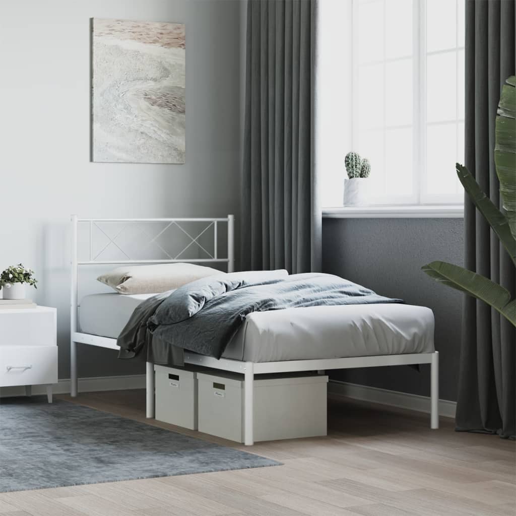 Metal Bed Frame without Mattress with Headboard White 100x190cm