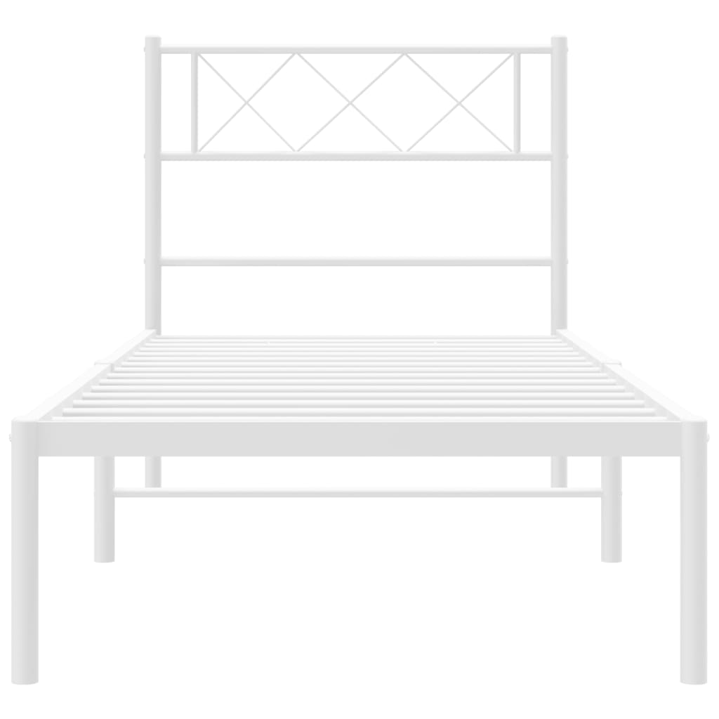 Metal Bed Frame without Mattress with Headboard White 100x200cm