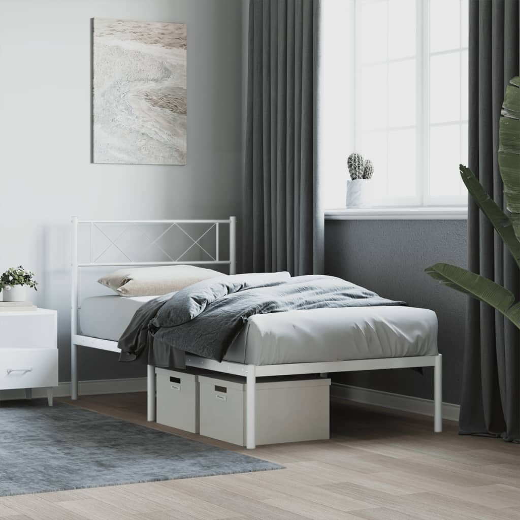 Metal Bed Frame without Mattress with Headboard White 100x200cm