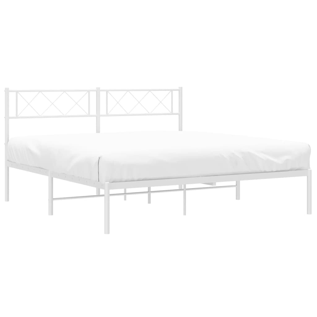 Metal Bed Frame without Mattress with Headboard White 140x190cm