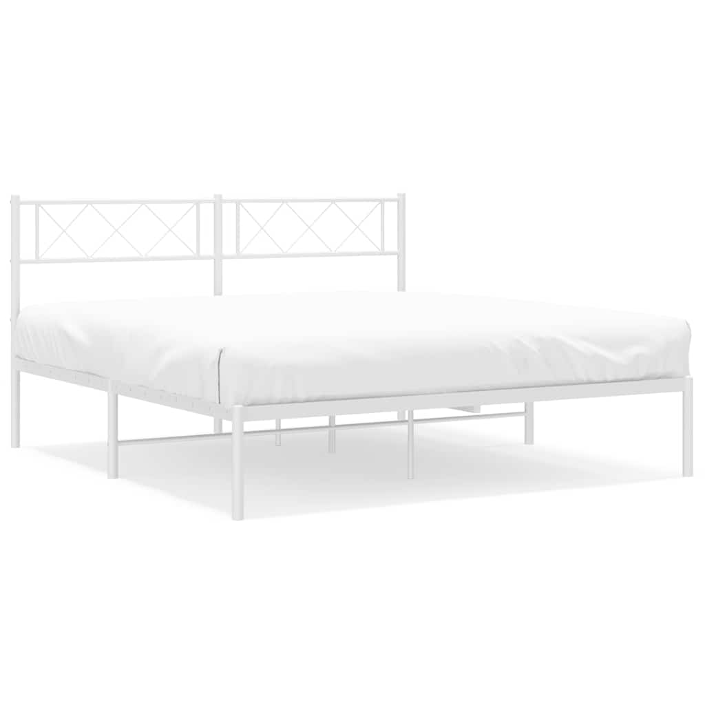 Metal Bed Frame without Mattress with Headboard White 150x200cm
