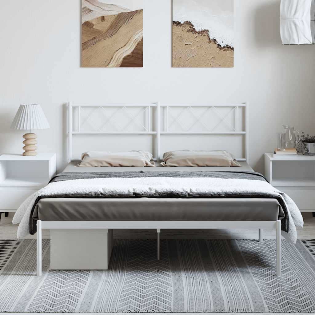 Metal Bed Frame without Mattress with Headboard White 150x200cm