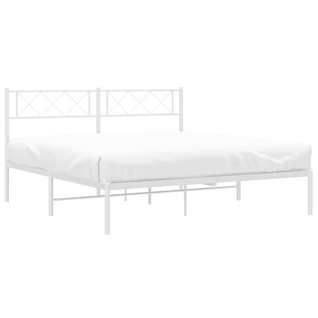 Metal Bed Frame without Mattress with Headboard White 150x200cm