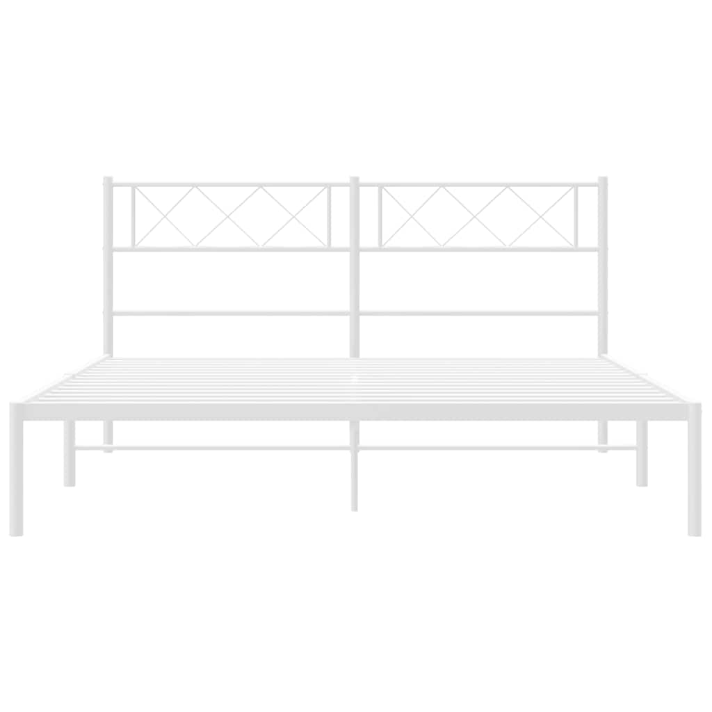 Metal Bed Frame without Mattress with Headboard White 150x200cm