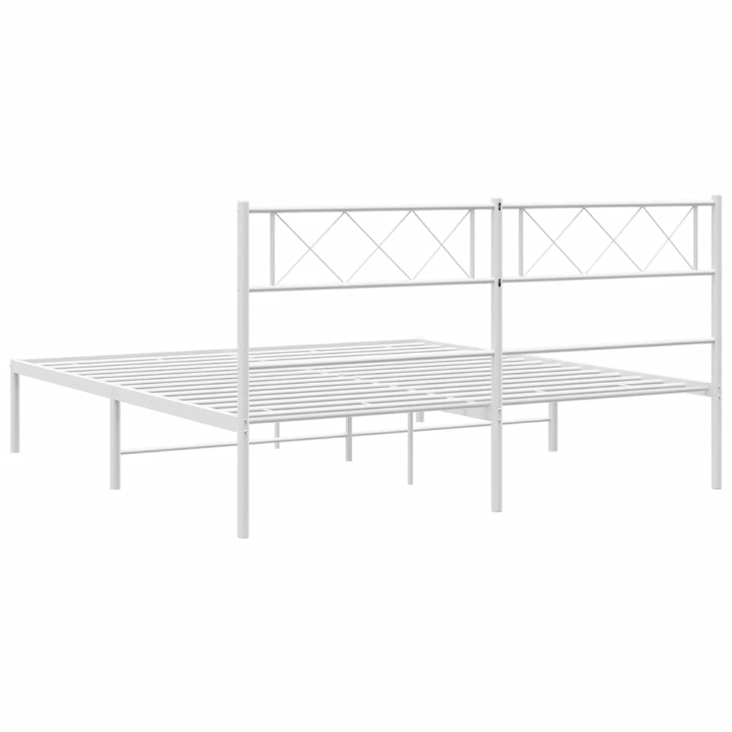 Metal Bed Frame without Mattress with Headboard White 150x200cm