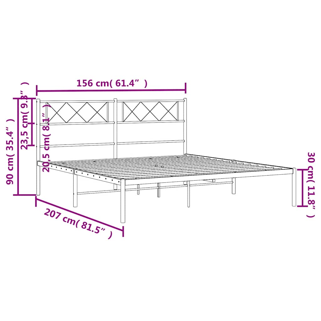 Metal Bed Frame without Mattress with Headboard White 150x200cm