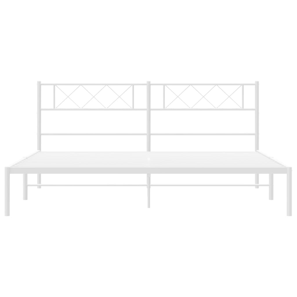 Metal Bed Frame without Mattress with Headboard White 183x213cm