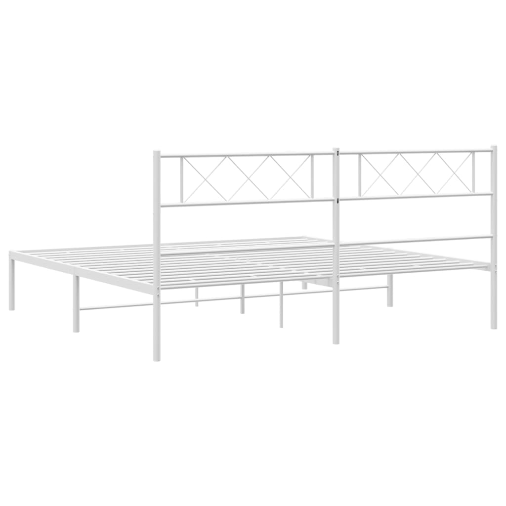 Metal Bed Frame without Mattress with Headboard White 183x213cm