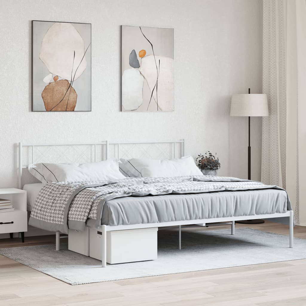 Metal Bed Frame without Mattress with Headboard White 183x213cm