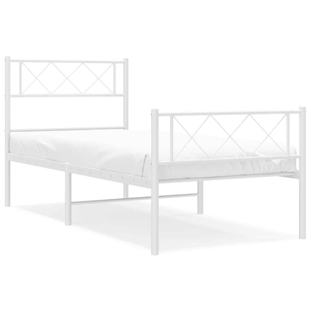 Metal Bed Frame without Mattress with Footboard White 107x203cm