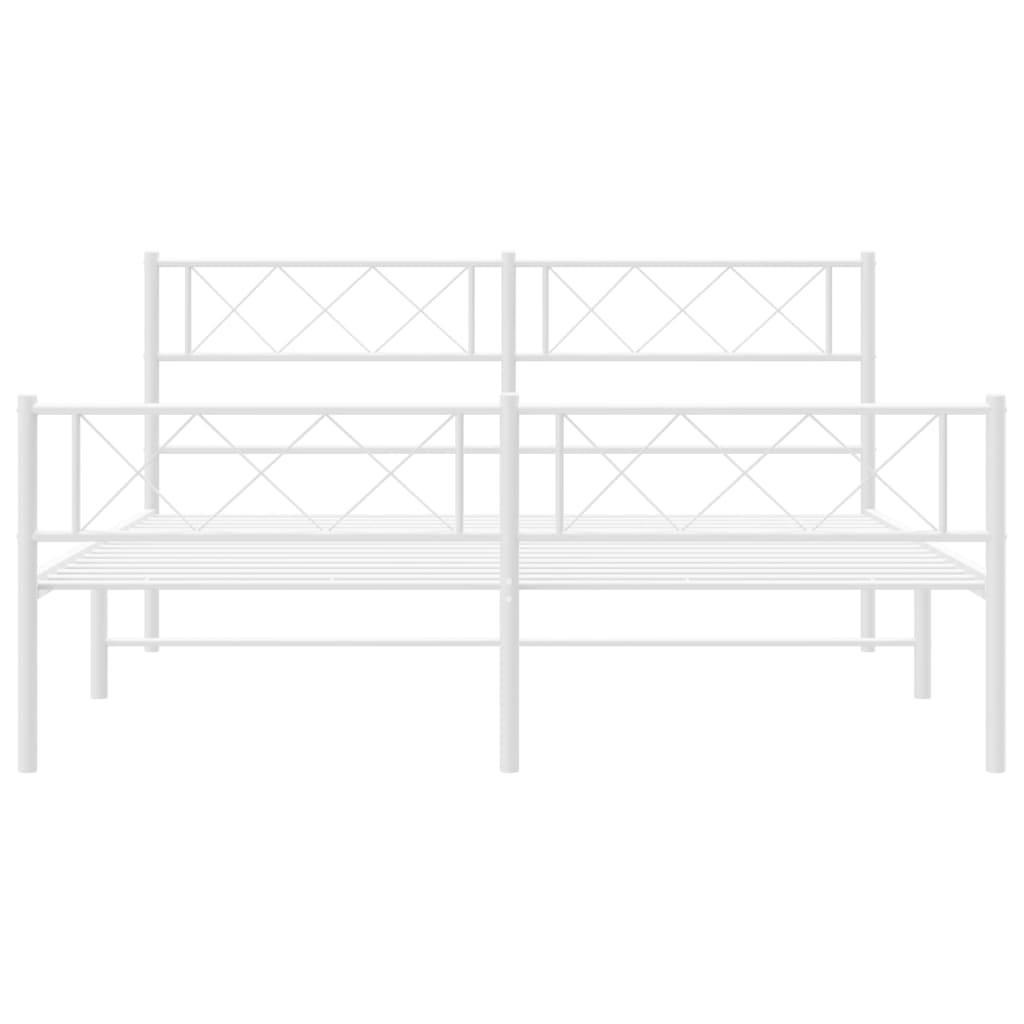 Metal Bed Frame without Mattress with Footboard White 135x190cm