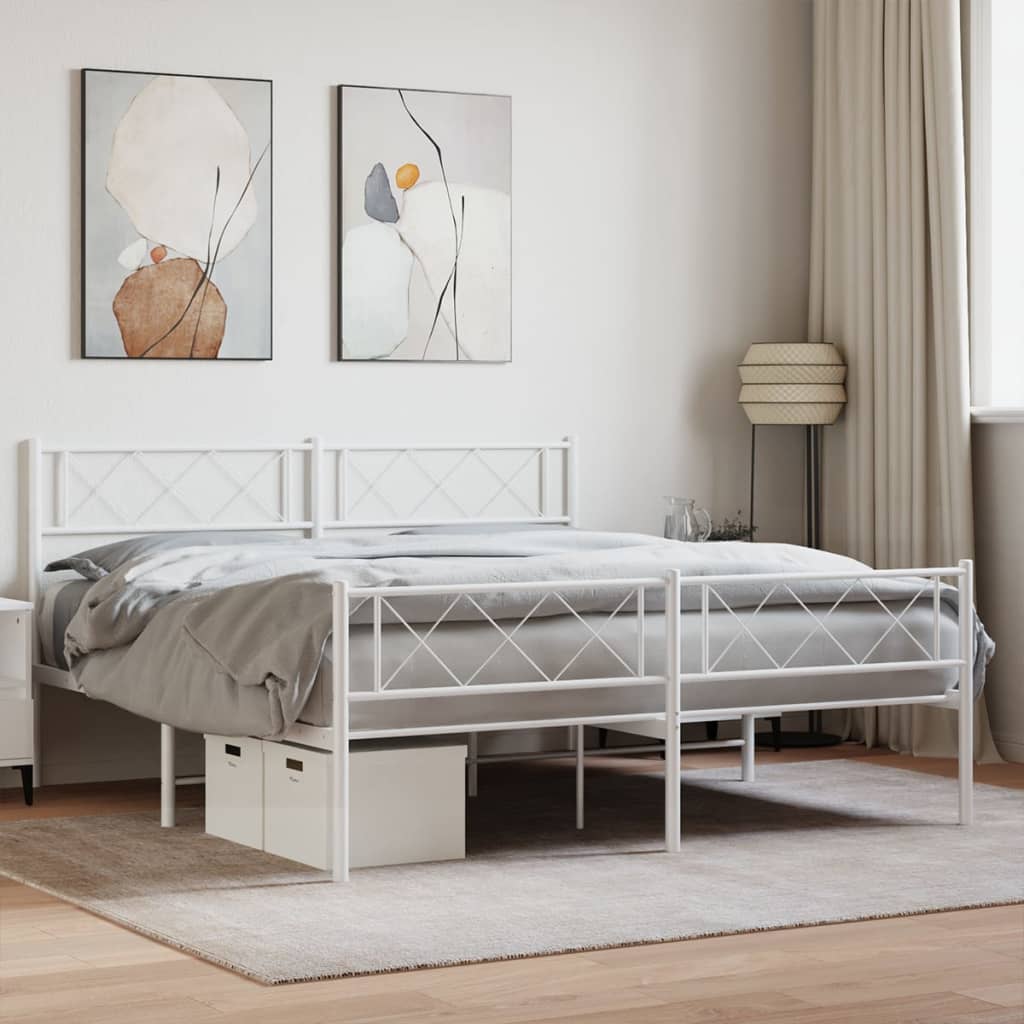 Metal Bed Frame without Mattress with Footboard White 135x190cm