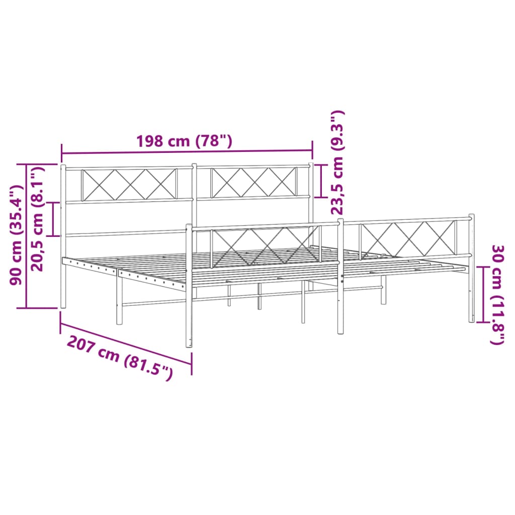 Metal Bed Frame without Mattress with Footboard White 193x203cm