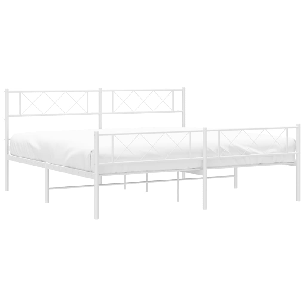 Metal Bed Frame without Mattress with Footboard White 200x200cm