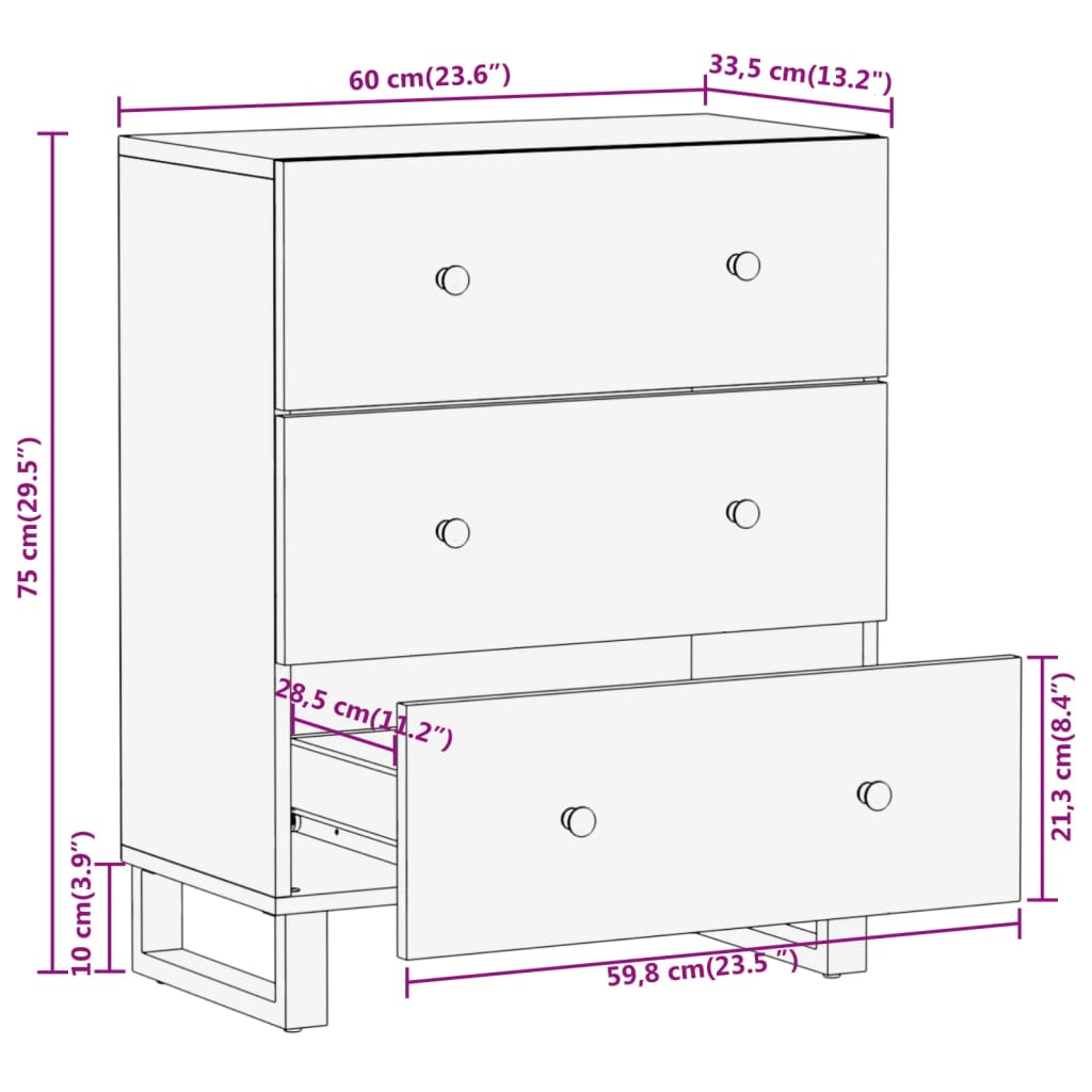 Side Cabinets 2 pcs Brown and Black 60x33.5x75 cm Solid Wood Mango