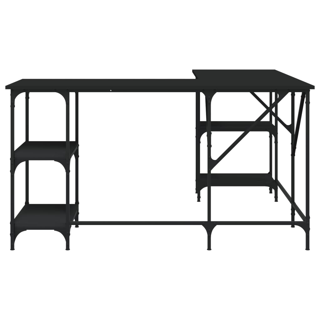 Industrial Wooden L-Shape Home Office Corner Computer Desk With Open Storage Shelves