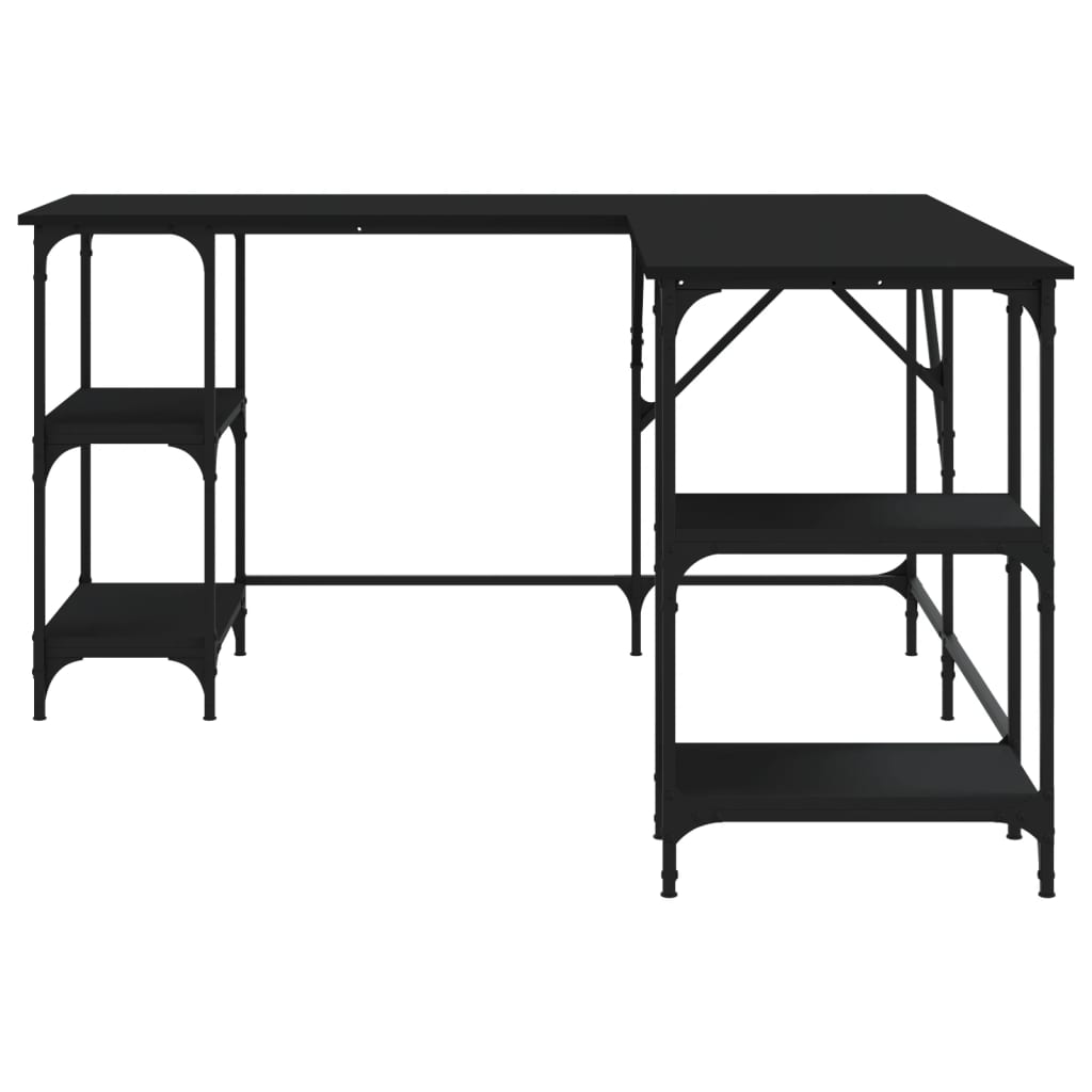Industrial Wooden L-Shape Home Office Corner Computer Desk With Open Storage Shelves