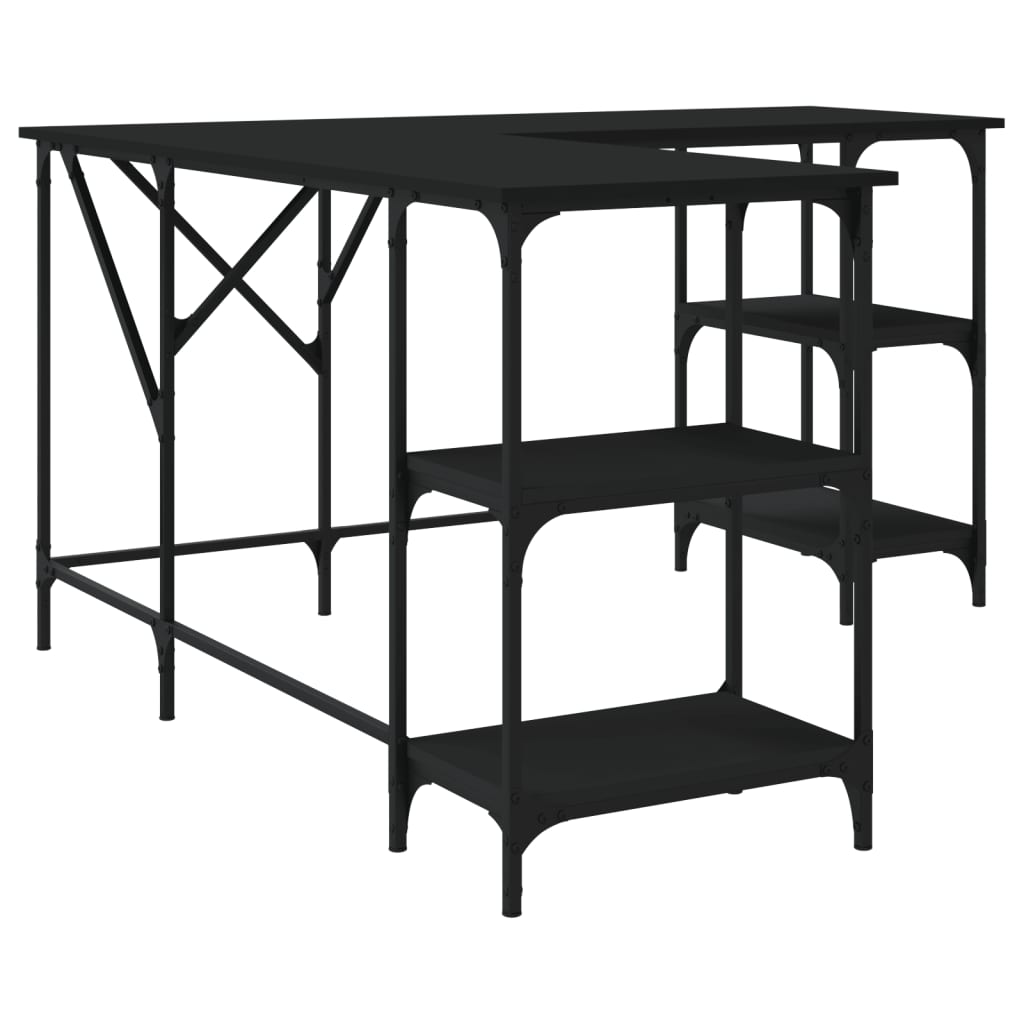 Industrial Wooden L-Shape Home Office Corner Computer Desk With Open Storage Shelves