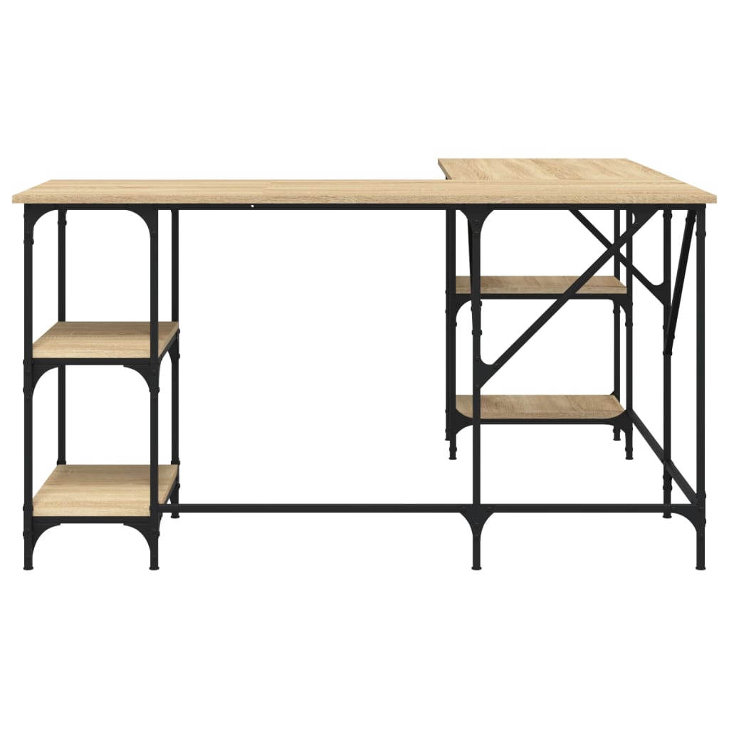 Industrial Wooden L-Shape Home Office Corner Computer Desk With Open Storage Shelves